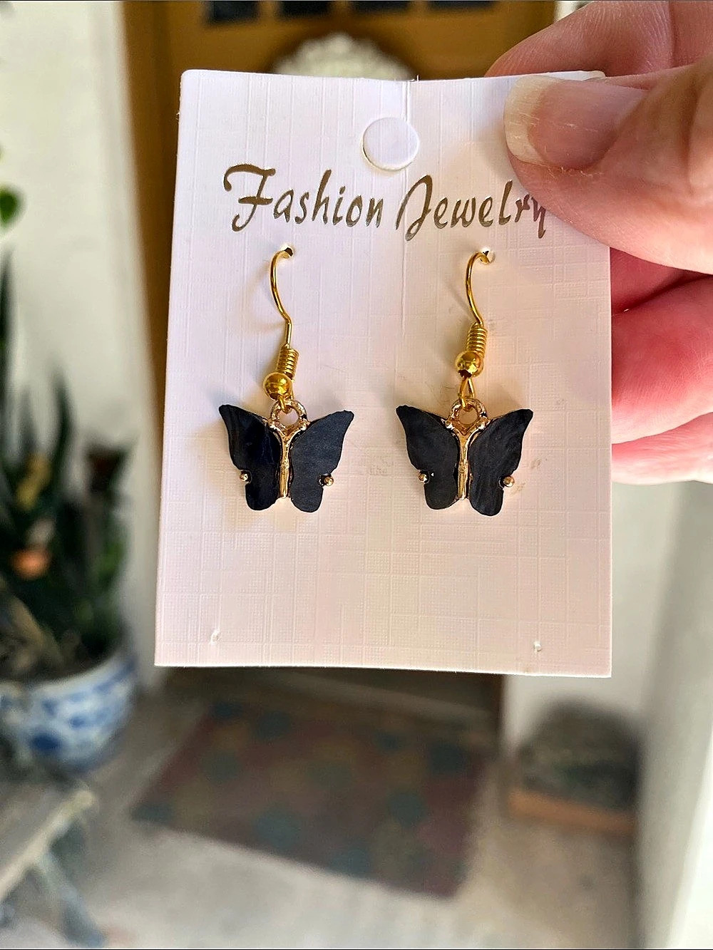 Butterfly Drop Earrings in Black & Gold New without tags